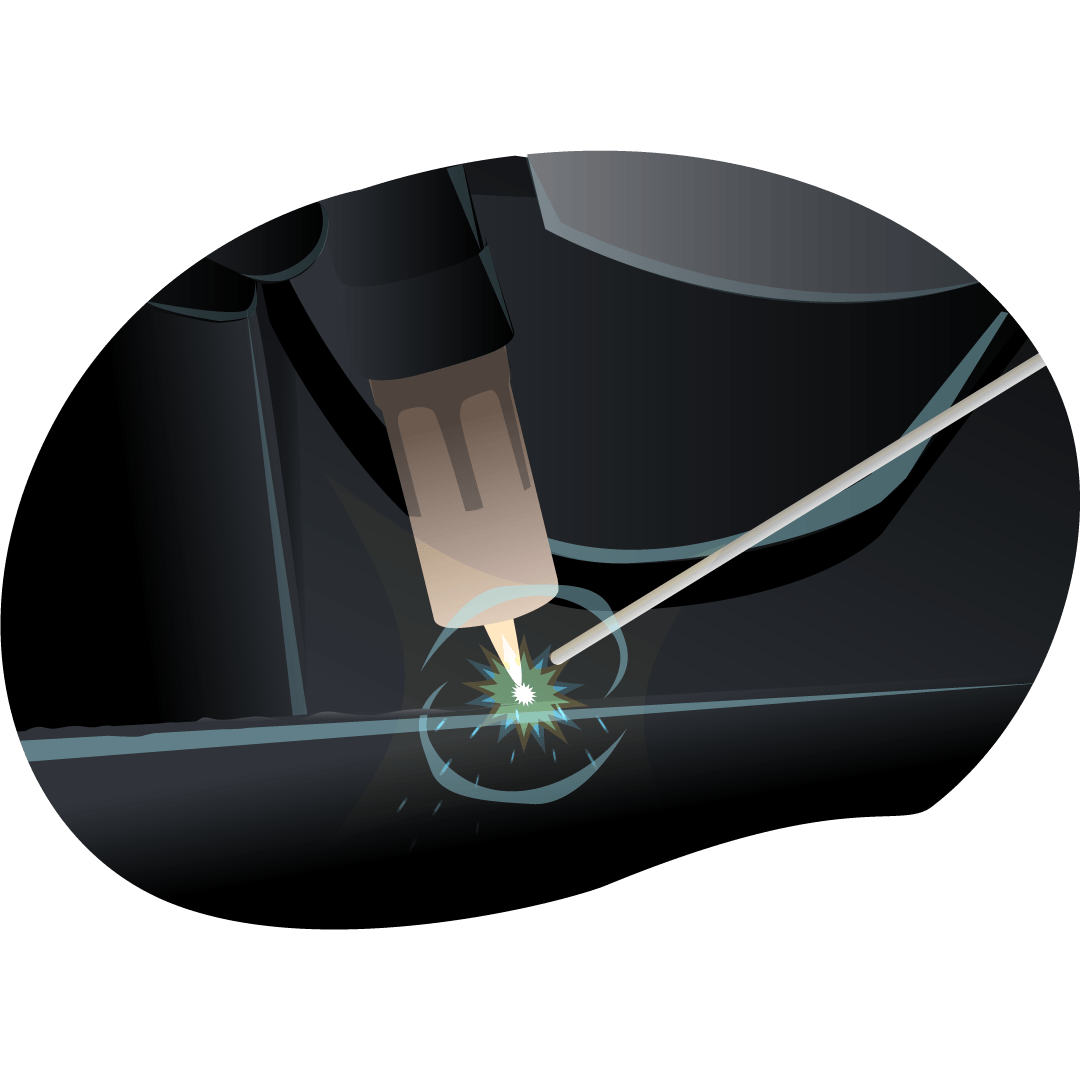 Close up f TIG welding arc with filler rod illustration