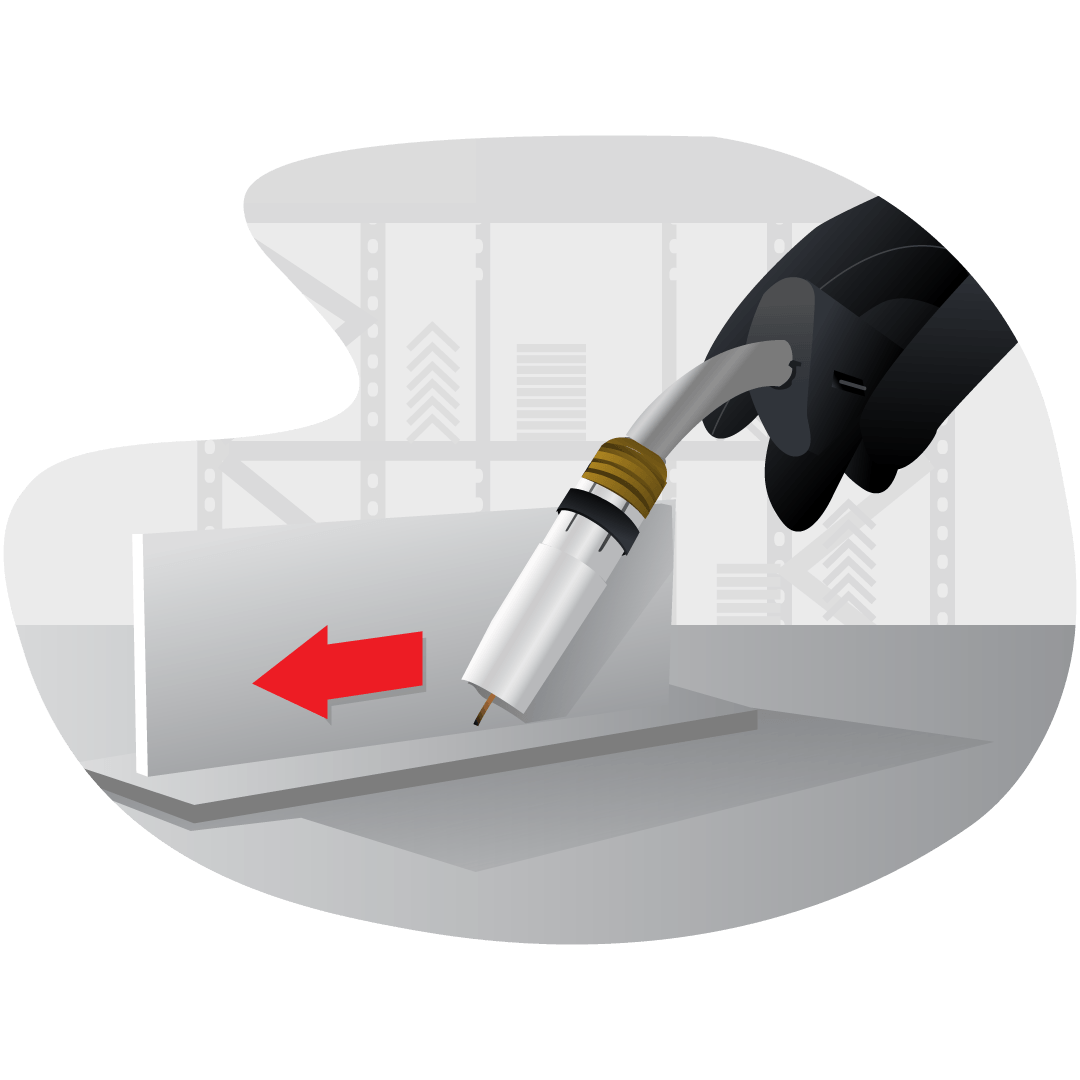 MIG torch being pushed along a joint illustration