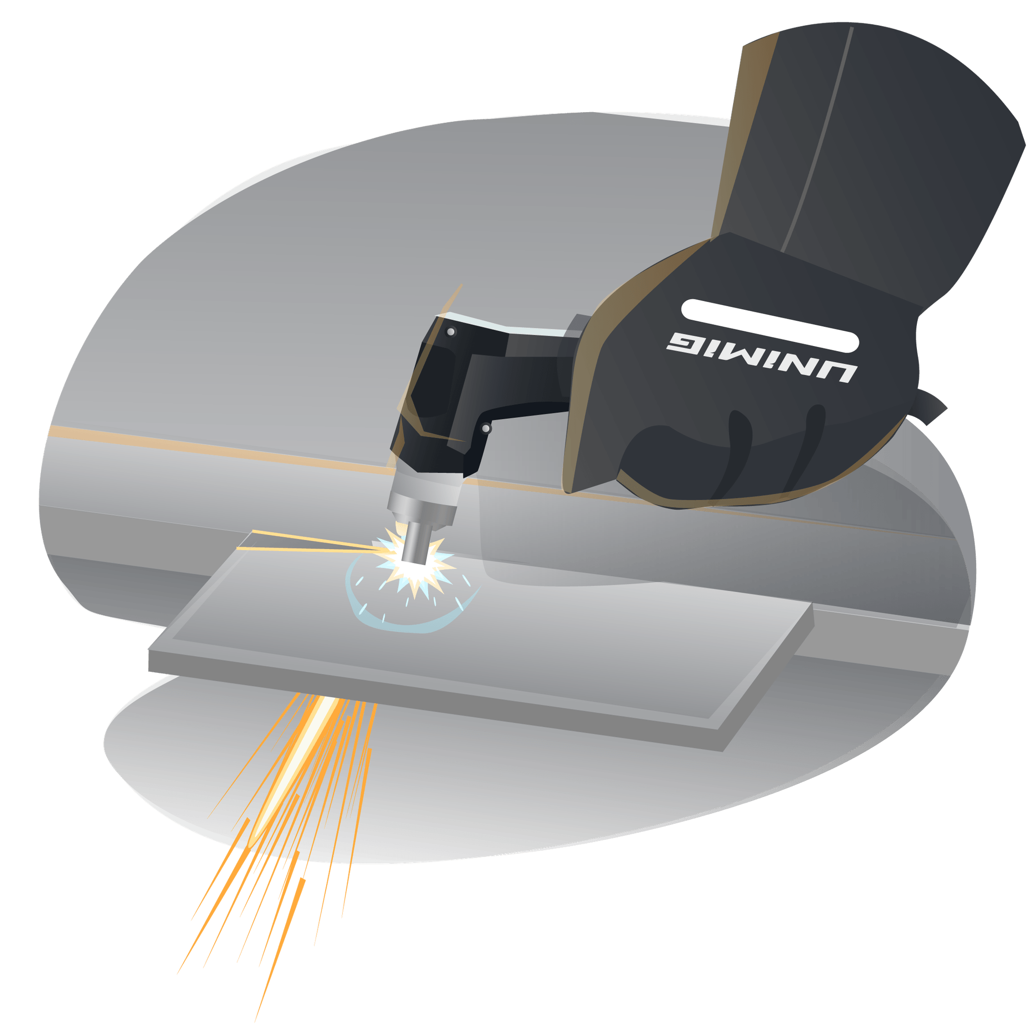 Close up of plasma cutting a plate illustration